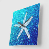 Witte Starfish Glittery Sparkly Blauwgroen Blue Cu Vierkante Klok (Hoek)