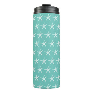 Witte Starfish Patronen Blauwgroen blauw Thermosbeker
