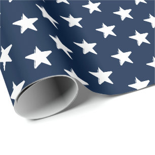 Witte sterren, Navy Blue Winter Feestdagen Kerstmi Cadeaupapier