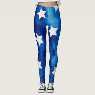 Witte sterren op blauwe Waterverf Leggings