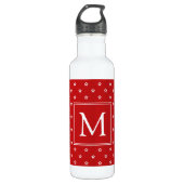 Witte sterren op Bright rood monogram Waterfles (Voorkant)