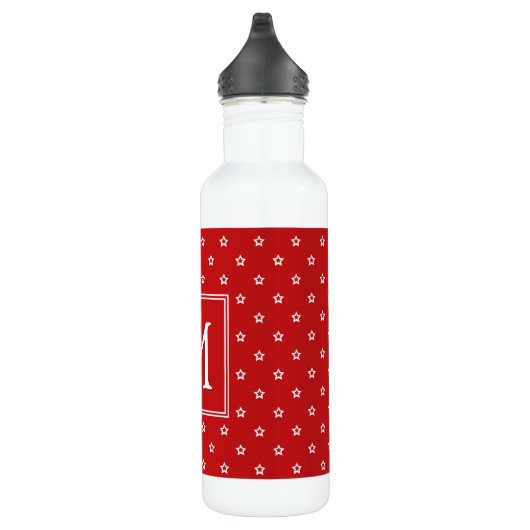 Witte sterren op Bright rood monogram Waterfles (Rechts)