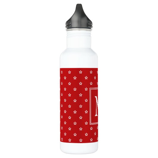 Witte sterren op Bright rood monogram Waterfles (Links)