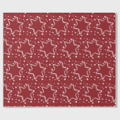 Witte sterren op rode kerst cadeaupapier (Vlak)