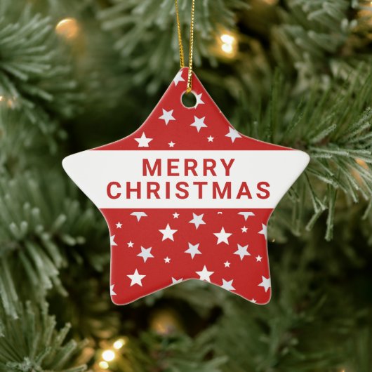 Witte sterren op rode kerstFeestdagen Keramisch Ornament (Boom)
