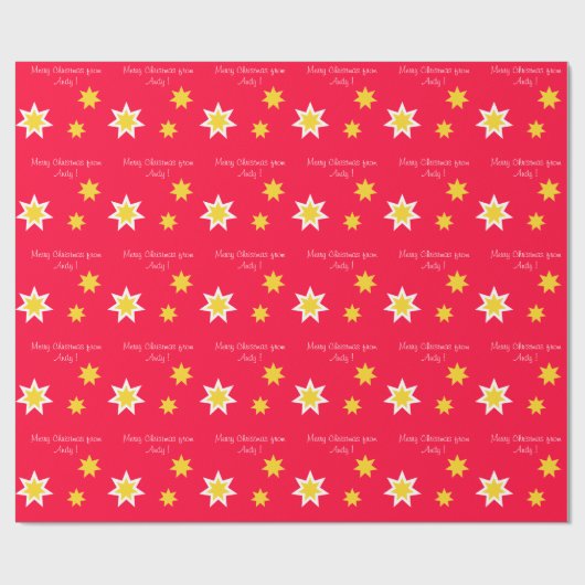 Witte sterren op rood, kerstmis gepersonaliseerd cadeaupapier (Vlak)