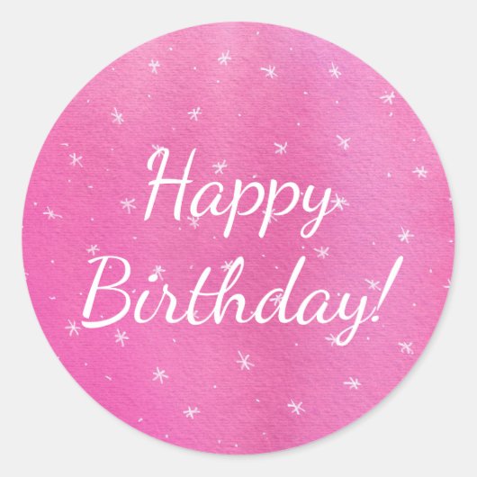 Witte Sterren op Roze Blends Happy Birthday Sticke Ronde Sticker (Voorkant)