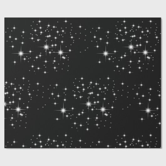 Witte sterren op zwart omslagpapier cadeaupapier (Vlak)