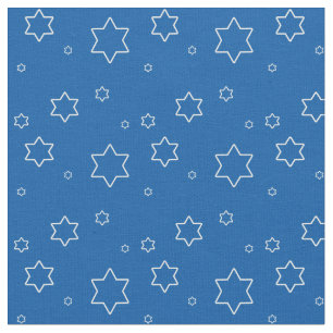 Witte sterren van David op blauw Stof