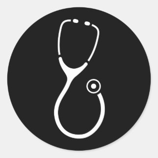Witte stethoscoop logo op zwarte dokter sticker