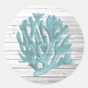 Witte Stickers met houten beachy koraal