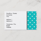 Witte stippen, Blauwgroen Polka Dot Pattern. Visitekaartje (Achterkant)