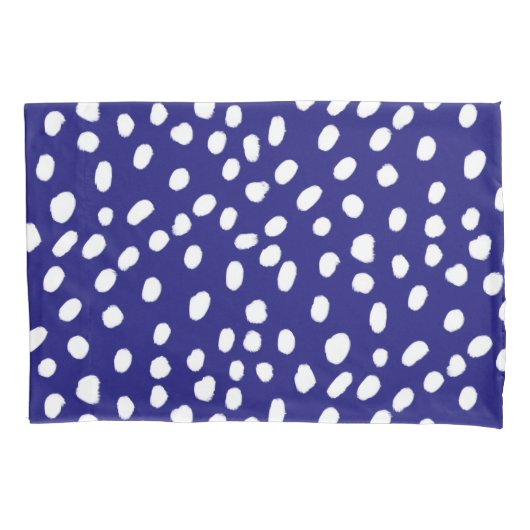 Witte Stippen Donkerblauw Kussensloop (Voorkant-Links)