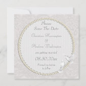 Witte stippen en parels Paisley, sla de datum op Save The Date (Achterkant)