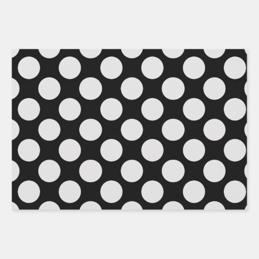 Witte Stippen en zwarte achtergrond Inpakpapier Vel (Voorkant 3)