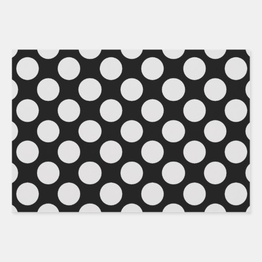 Witte Stippen en zwarte achtergrond Inpakpapier Vel (Voorkant 2)