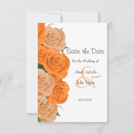 Witte Stippen met Oranje Rozen - Sla de datum op Save The Date (Voorkant)