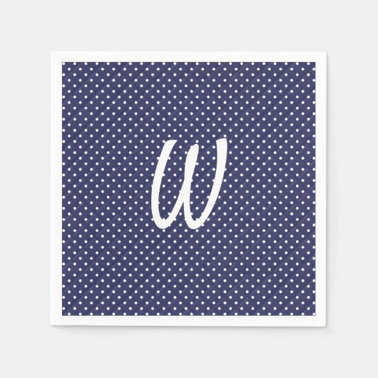 witte stippen op blauw monogram servet (Voorkant)