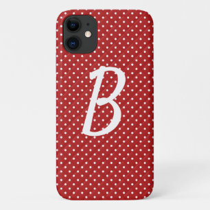 witte stippen op rood monogram iPhone 11 hoesje