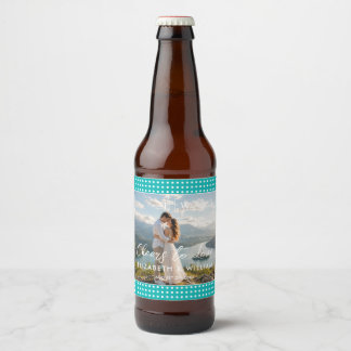 Witte Stippen op Turquoise – Persoonlijke Trouwdag Bier Etiket