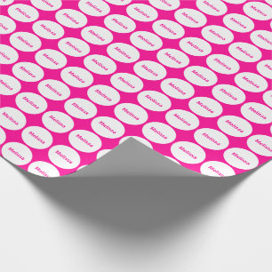 Witte Stippen Patroon op Hot Roze met naam Cadeaupapier