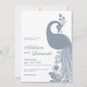 Witte stoffige blauwe koninklijke pauw elegante br kaart (Voorkant)