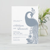 Witte stoffige blauwe koninklijke pauw elegante br kaart (Staand voorkant)