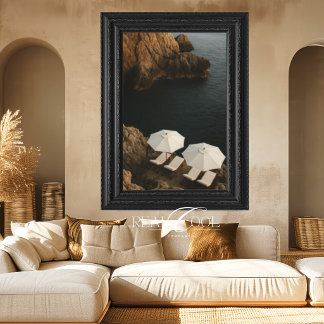 Witte strandstoelen aan de kustklif scene canvas afdruk