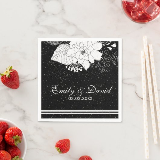 Witte strepen en bloemen- Save the date Servetten (Insitu)