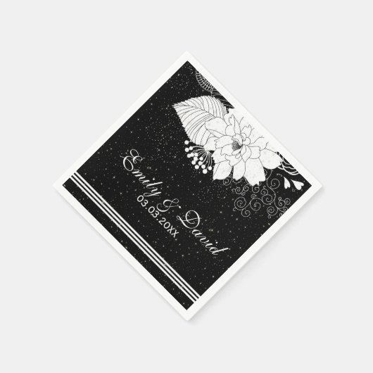 Witte strepen en bloemen- Save the date Servetten (Hoek)