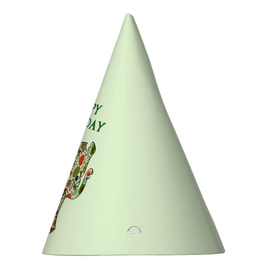 Witte strepen en bloemenolifant - Happy Birthday Feesthoedjes (Rechts)