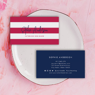 Witte Strepen en Custom Color Modern Script Visitekaartje