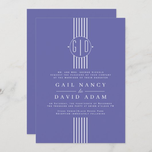 Witte strepen en initialen periwinkle blue bruilof kaart (Voorkant / Achterkant)