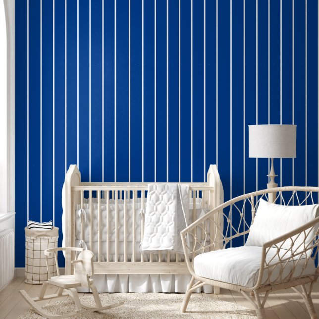 Witte Strepen op Basic Blue Solid Simple Behang (Kinderen)