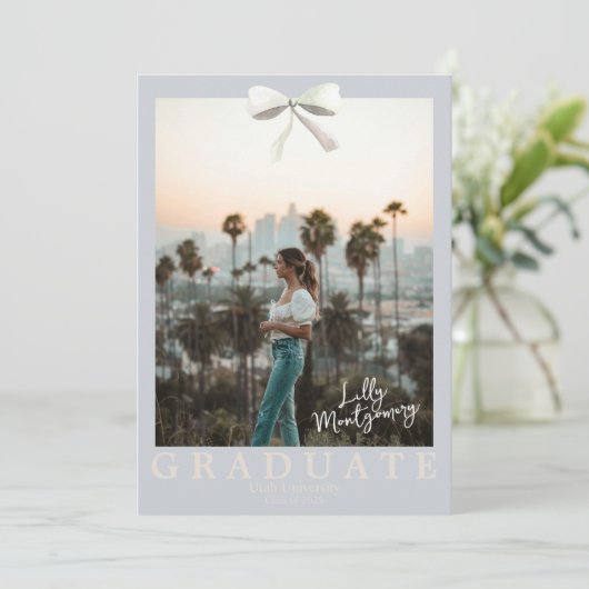 Witte strik Coquette Trellis afstudeeruitnodiging Kaart (Staand voorkant)