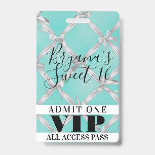 Witte Strikken Turquoise Sweet 16 Feest VIP Pas Ba Badge