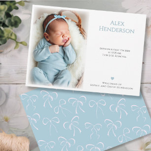 Witte strikken voor babyjongens Foto Blauwe geboor Aankondiging