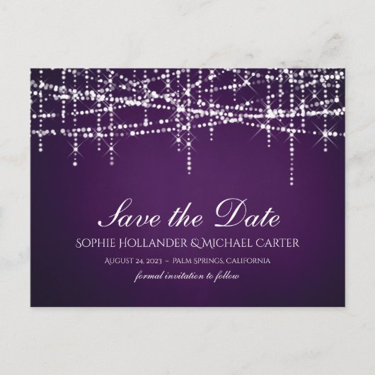 Witte String Lights op Royal Paarse Briefkaart (Voorkant)