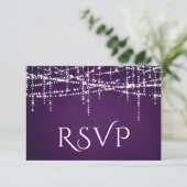 Witte String Lights op Royal Paarse RSVP Kaartje (Staand voorkant)