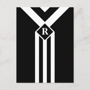 Witte Stripes en Chevrons op zwart met monogram Briefkaart