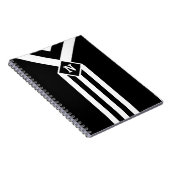 Witte Stripes en Chevrons op zwart met monogram Notitieboek (Rechterzijde)