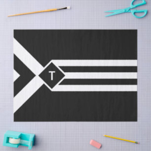 Witte Stripes en Chevrons op zwart met monogram Tissuepapier