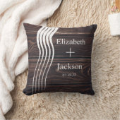 Witte strips Donkere houten monogram paren bruilof Kussen (Deken)