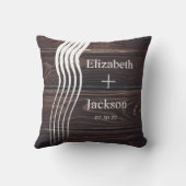 Witte strips Donkere houten monogram paren bruilof Kussen (Achterkant)