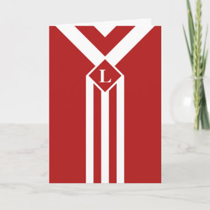 Witte strips en Chevrons op rood met monogram Bedankkaart