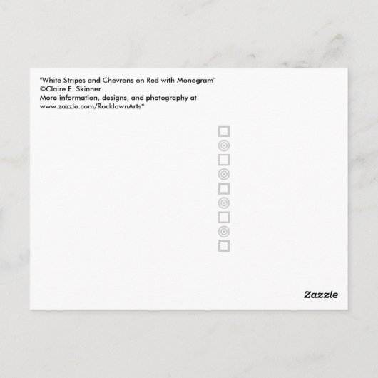 Witte strips en Chevrons op rood met monogram Briefkaart (Achterkant)