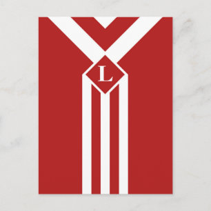 Witte strips en Chevrons op rood met monogram Briefkaart