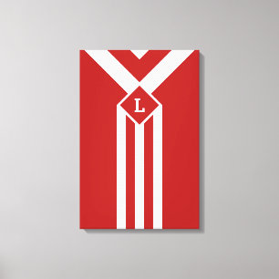 Witte strips en Chevrons op rood met monogram Canvas Afdruk