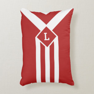 Witte strips en Chevrons op rood met monogram Decoratief Kussen