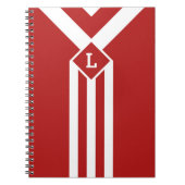 Witte strips en Chevrons op rood met monogram Notitieboek (Voorkant)
